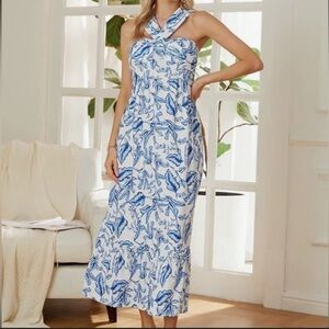 Grace Karin Blue and White Floral Maxi Dress